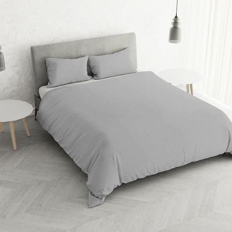 Satin Stripes Copripiumino 2 Posti, Raso di Poliestere, Grigio, Matrimoniale, 250x200x3 cm (1/4)