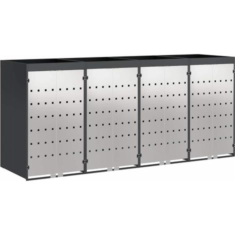 Rangement de poubelle à roulettes pour 3 poubelles Anthracite
