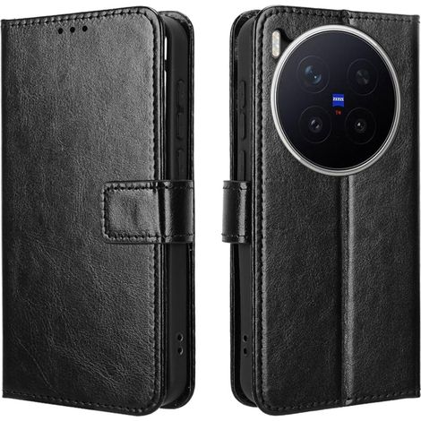 Funda tipo cartera Crazy Horse para Vivo X300 Pro, color negro. (1/5)