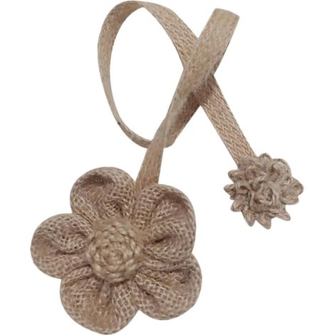 Boucle De Rideau - Tissu Chanvre - Décoratif Floral Avec Fermoir Magnétique - Pour Maison Café Restaurant Magasin - Lot De 2 (1/5)