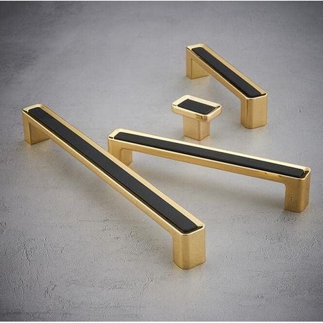 Set of 2 Hole Centers 3.8'' (96 mm) For Kitchen Drawer Square Door Handle Zinc Alloy Handle Modern Black Gold Hardware for Cabinet Bathroom Dresser (1/5)