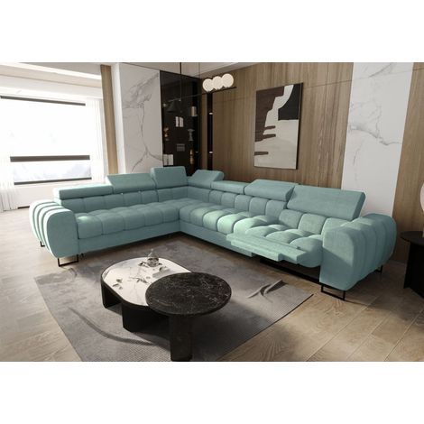 Ecksofa Schlafsofa BASTIEN RELAX in Stoff Moly Sky Ottomane Links