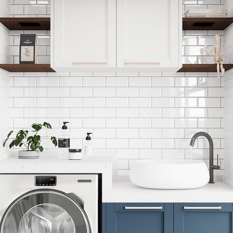 Carreaux Adhésif Cuisine Blanc Rectangles 3D Carrelage Mural Salle de Bain Crédence Adhésive Autocollant Carrelage Cuisine Stickers Credence 30.5cm×30.5cm 6 Pièces (1/5)
