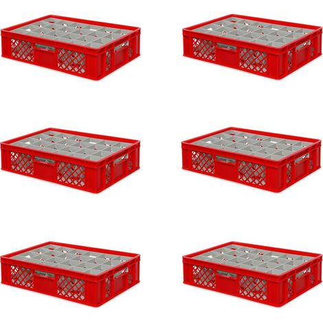 BRB 6x boîte en verre 600x400 mm, 24 verres jusqu’à 122 mm de hauteur/diamètre 87 mm, rouge