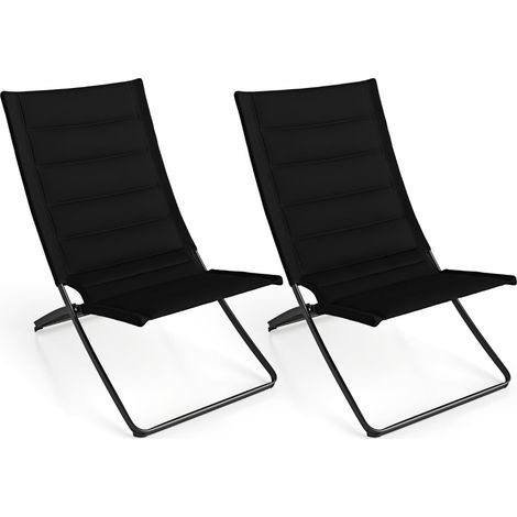 Sillas de playa plegables de 2 piezas con asientos acolchados, color negro