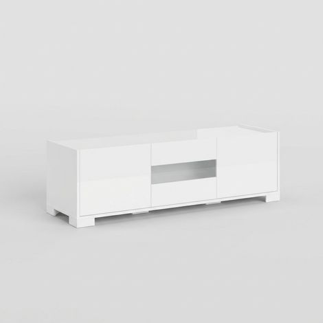 Meuble TV 3 portes 130x40x40 cm Reflexo blanc brillant (1/3)