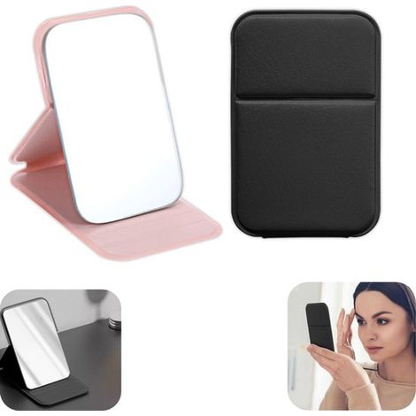 Miroir en 2 parties miroir pliable en cuir miroir de maquillage portable accessoire pour la maison (multicolore, 7 x 10,5 cm) (1/5)