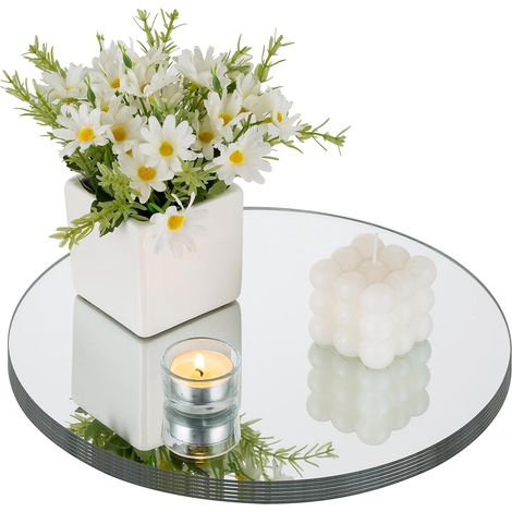 Plateau À Bougies en Miroir : 30cm Large Plateau Rond Miroir 6 Pièces Plateaux Décoratifs Ronds Porte-Bougies Piliers Centrepieces Mariage Baby Shower Anniversaire Décoration de Table 2mm (1/5)