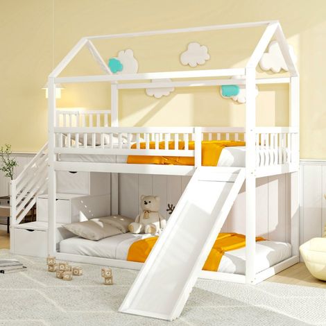Lit Mezzanine Enfant 90x200cm avec Toboggan et Échelle - Barrière Sécurité Haute (1/5)