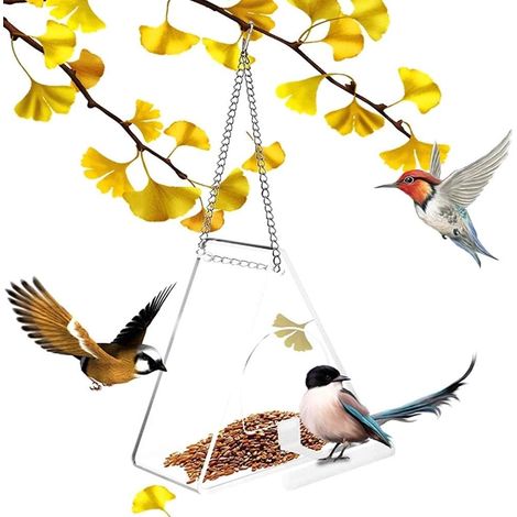 Mangeoire à Oiseaux Suspendus Fenêtre Acrylique avec Support Perchoir Ventouse et Chaîne Nichoir Bol d'alimentation Stations Extérieur Maison Feeder Jardin Décoration (Color : Triangle) (1/5)