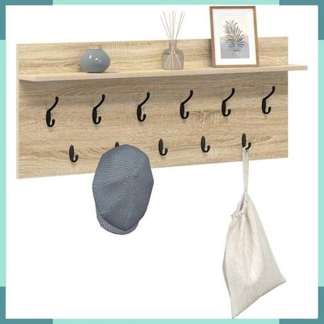 874445 Porte-manteau mural avec étagère Chêne Sonoma 100 x 40 x 12 cm (1/5)