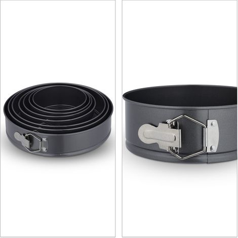 Lote de 7 moldes desmontables redondos repostería 25 x 25 x 8 cm des moldeado fácil reutilizables de acero negro 130012785 (1/5)