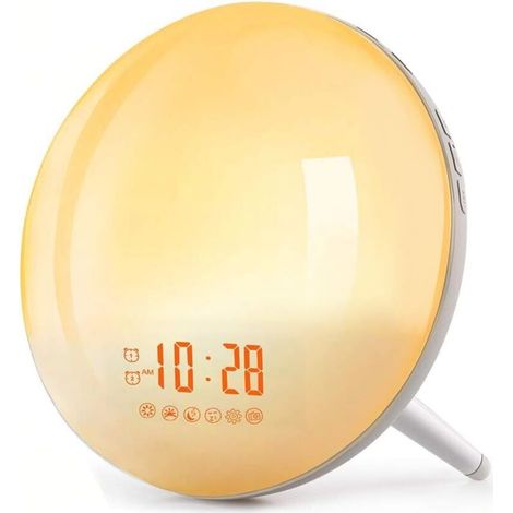 Réveil lumineux, veilleuse LED pour enfants avec 2 alarmes, 7 tonalités d'alarme / radio FM 20 niveaux de luminosité / 16 volumes réglables-Fei Yu (1/5)
