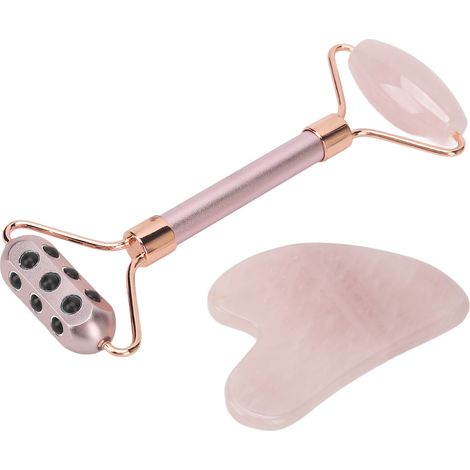 Lot de 2 rouleaux Gua Sha rose pour soin du visage, massage corporel et relaxation musculaire. (1/5)