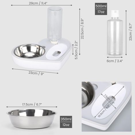 Ciotola 2 in 1 per cani e gatti con distributore automatico d'acqua a forma di cuore - Ciotola per l'acqua da 500 ml/17 oz - Ciotola per il cibo da 350 ml/22 oz in acciaio inossidabile per cuccioli e (1/4)
