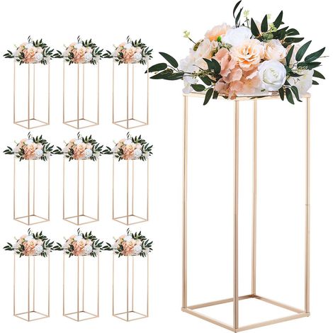Mophorn Hochzeitsblumenständer 250x250x600mm, 10er-Pack Dekorationsständer mit Acrylablage, rechteckiger Pflanzenständer in Gold für Feiern, Geburtstage, Hochzeiten und Tischdekoration (1/5)