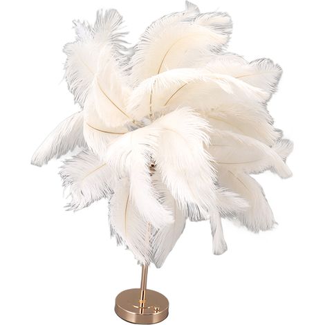 Lampe de table rechargeable en plumes d'autruche, style moderne et romantique, idéale pour la décoration de chambre ou d'intérieur (blanche).