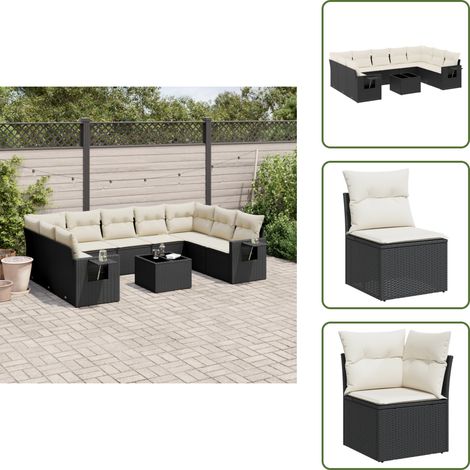 The Living Store 10-tlg. Garten-Sofagarnitur mit Kissen Schwarz Poly Rattan - Gartenmöbel Set - PE-Rattan Möbel - Outdoor Lounge - Esszimmergarnitur - Balkonmöbel (1/5)