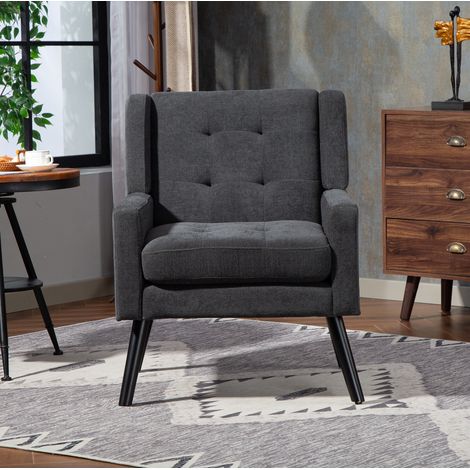Set 2 poltrone con schiuma ad alta densità, tessuto grigio scuro, piedi in legno DESVIAE (1/5)