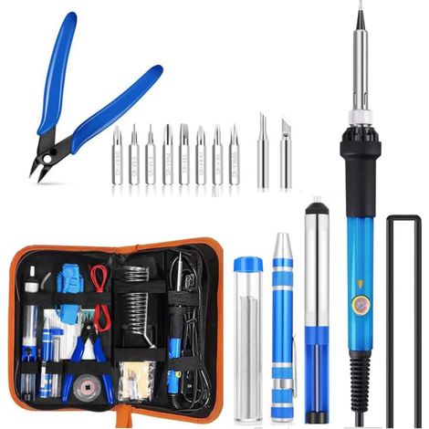 Kit fer à souder 60W – température réglable, 5 pannes, ventouse, pince, support, PU (1/5)