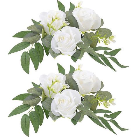 Couronne de roses artificielles décoratives (lot de 4) - Porte-bougie chauffe-plat réaliste (1/5)