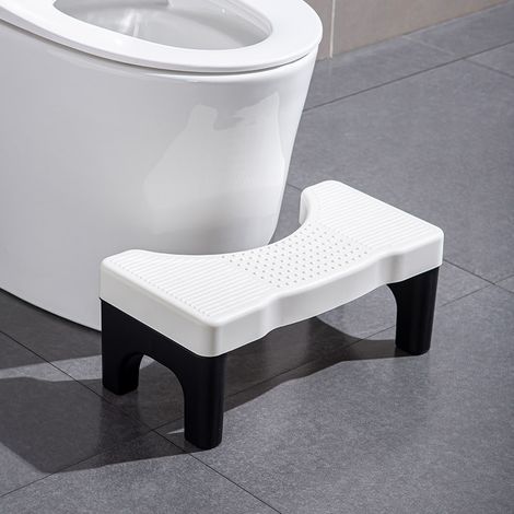 Taburete de inodoro, reposapiés, taburete de inodoro para ponerse en cuclillas, taburete de inodoro para ancianos, mujeres embarazadas, niños, taburete antideslizante (patas negras + base blanca) (1/5)