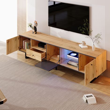 Mueble TV 190x40x50cm iluminación LED gran capacidad tablero de partículas natural (1/5)