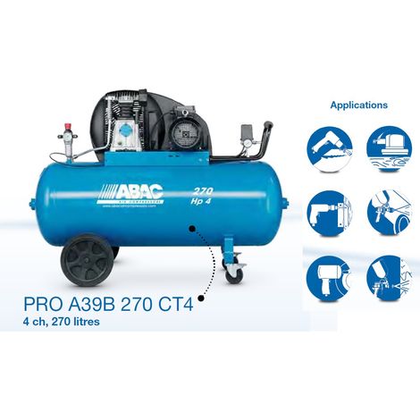 Abac - Compresseur d’air 4CV 270 litres 29,2 m3/h 10B Triphasé - B3800BF/200 FT4
