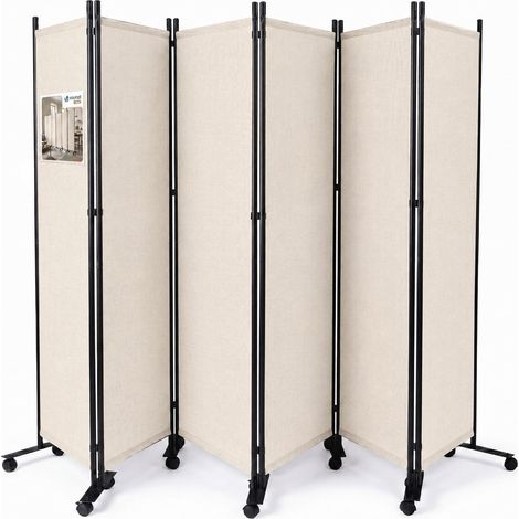 VOUNOT® Biombo de 6 Paneles con Ruedas Separador de Ambientes Plegable 340x30x171 cm Pantalla de Privacidad Beige