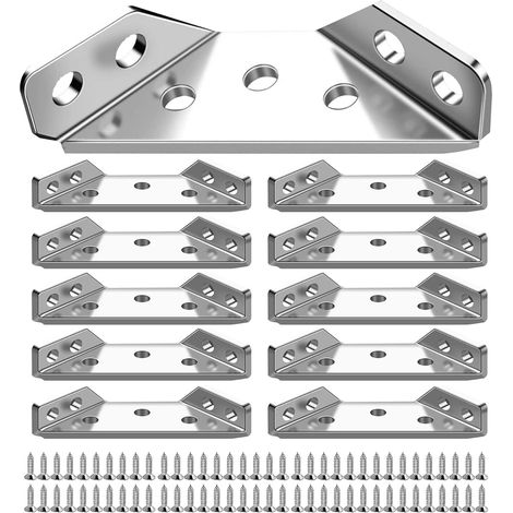 10 pièces Équerres, Equerre de fixation, Support en forme L, Équerre Métal, Fixation Convient pour la fixation et réparation meubles, étagères, fenêtres armoires - (1/5)