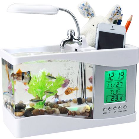 Horloge aquarium multifonctionnelle USB, lampe écologique, calendrier de bureau pour aquarium, blanc (1/4)