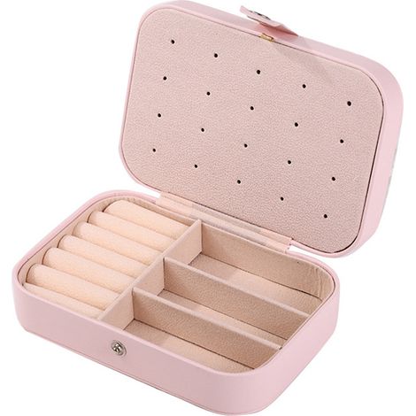 Écrin à bijoux boucles d'oreilles imperméable, cuir PU rose, grande capacité, organiseur de bureau compact et simple (1/5)