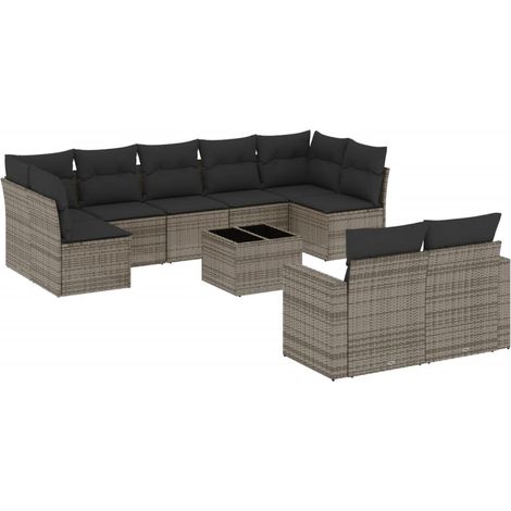 Maison Exclusive - Salon de jardin avec coussins 10 pcs gris résine tressée (1/3)