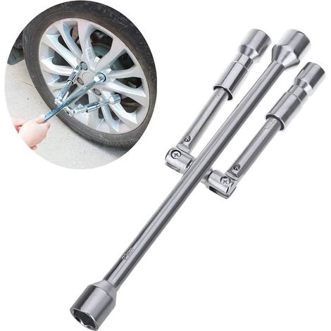 Chiave a gancio pieghevole universale a 4 vie per impieghi gravosi per cerchi in ferro scorrevoli, riparazione pneumatici per auto, accessori per auto, argento