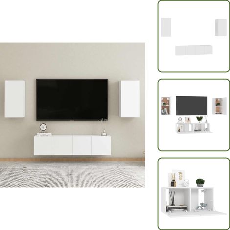 The Living Store Ensemble de meubles TV 4 pcs Blanc Bois d'ingénierie - Meuble tv (1/5)
