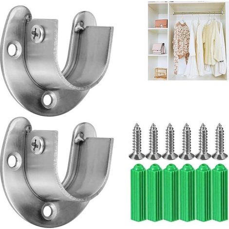 Staffa per asta appendiabiti in acciaio inox, per aste appendiabiti con diametro fino a 24 mm, supporto per asta appendiabiti, staffa per armadio, staffa per mensola, supporto per asta (1/5)