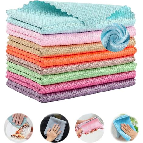 Chiffons de nettoyage microfibre - lingettes magiques anti-traces réutilisables sans peluche pour vaisselle, vitres, verre, inox (lot de 10, 30 x 40 cm) (1/5)