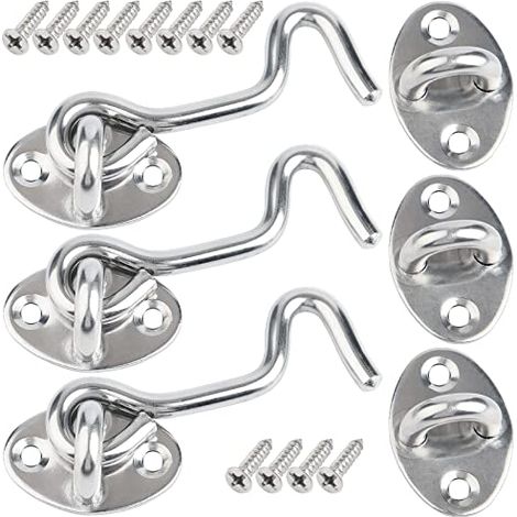 Crochet Porte, 3 Pcs 7.5cm Loquet Porte Exterieur,Crochet Fermeture Porte,Crochet Cabine en Acier Inoxydable,Verrou de Porte Interieure Avec Vis de Montage,Targette de Porte Pour Fenêtre,Grange (1/4)