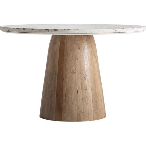 Table à manger terrazzo blanc et bois style nordique élégant - Blanc terrazzo et bois marron (1/5)