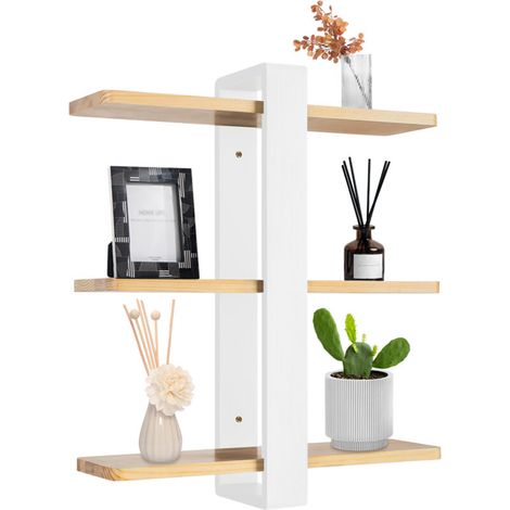Étagère Murale Longue en Bois, Étagère murale, Organisateur Suspendu et Décoration, pour Maison, Cuisine, Salon, 58x50x16cm, Blanc (1/5)