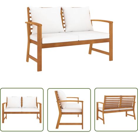 The Living Store Banc de jardin avec coussin crème 120 cm Bois solide d'acacia - Banc De Jardin - Mobilier De Jardin - Banc En Bois - Acacia - Meubles De Terrasse (1/5)