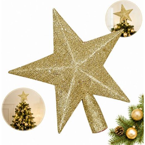 Étoile de sapin – Or – 20 cm – Pailletée – Décoration de Noël (1/5)