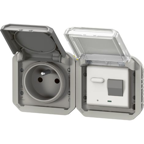 Legrand – Prise de courant composable 2P+T avec différentiel – Horizontale – Couleur gris – Pour installation en extérieur (1/4)