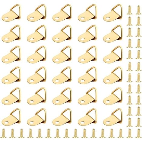 50 ganchos para marcos de fotos - Anillos triangulares con 50 tornillos - Ideales para marcos de fotos y decoración de muebles (1/4)