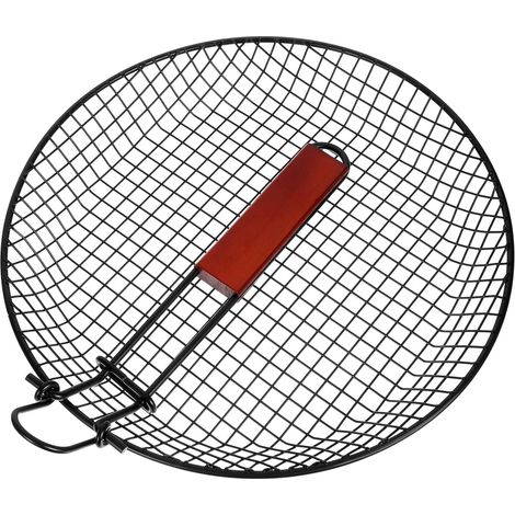 Panier à Légumes Pliable en Acier Carbone Poignée Bois, Grosse Capacité, Rond Multifonction pour Barbecue Extérieur et Cuisson Plein Air - (1/5)