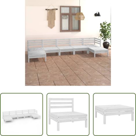 Holzsofa -  7-tlg. Garten-Lounge-Set Weiß Massivholz Kiefer (1/5)