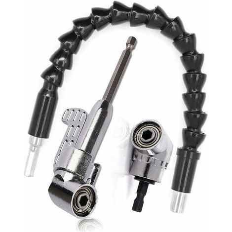 Choyclit – Renvoi d'angle pour visseuse – Fixation à angle droit 105° – Tige hexagonale 1/4' – Extension flexible 11,6 pouces – Acier allié au chrome-vanadium