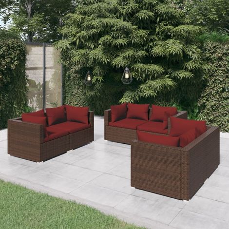 Salon de jardin 6 pcs,Mobilier de terrasse,Table et Chaise pour Relax avec coussins Résine tressée Marron -YZ714617 (1/5)