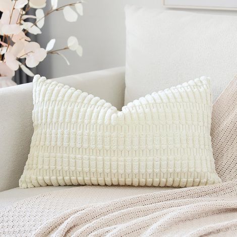 Housses de Coussin en Velours Côtelé Décoratif Canapé Taie d'oreiller Super Doux Decoration pour Maison Salon Chambre Canapé 40x60cm Crème Beige (1/5)