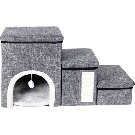 Escalera para perros, diseño plegable, base antideslizante, color gris. (1/2)